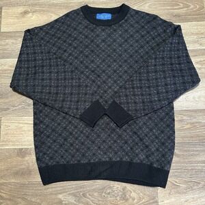 Towncraft Men's Large Geometric Casual Pullover Gray Sweater Acrylic And Wool